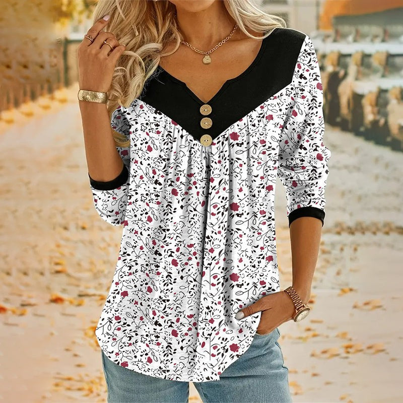 Mila | Vintage bloemenprint T-shirt met V-hals