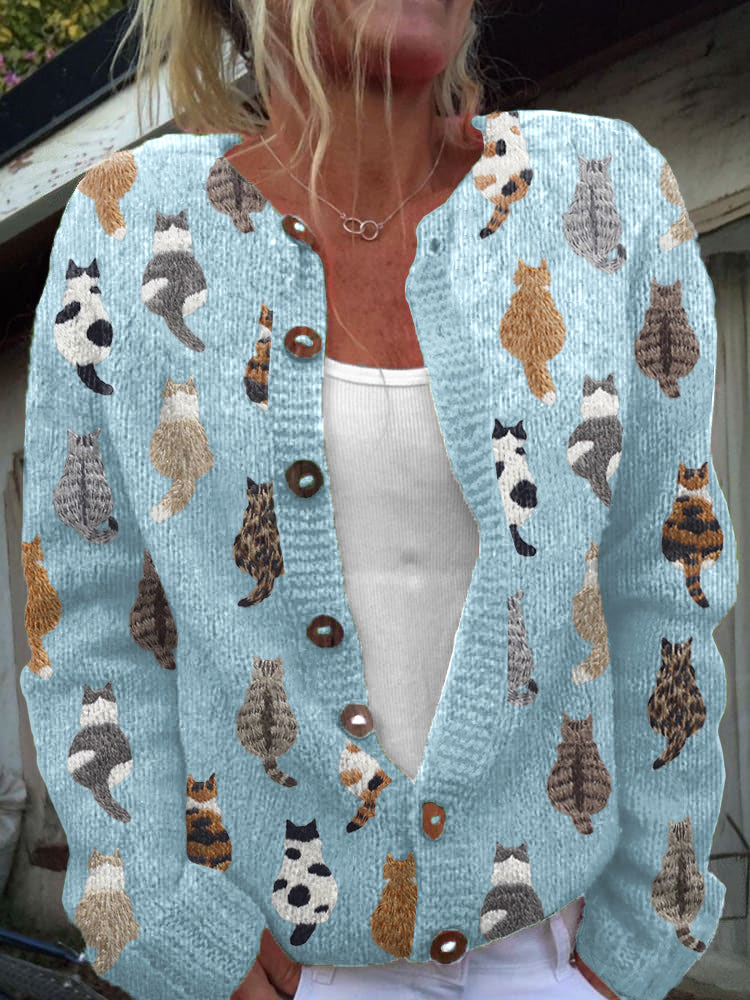Wende | Gestrickte Strickjacke mit Katzenmuster