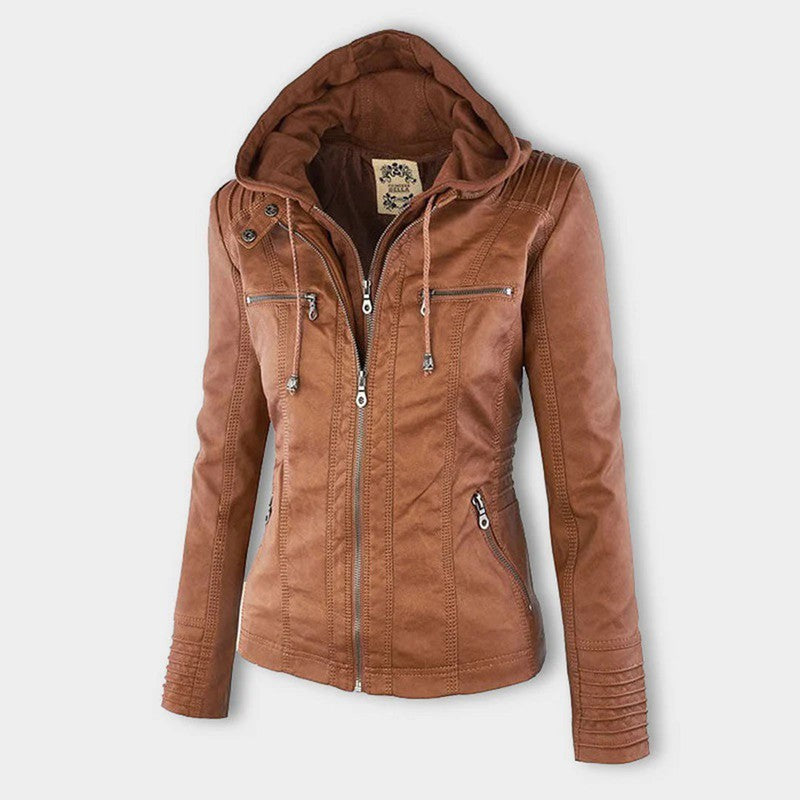 Monica | Veste en cuir matelassée à capuche