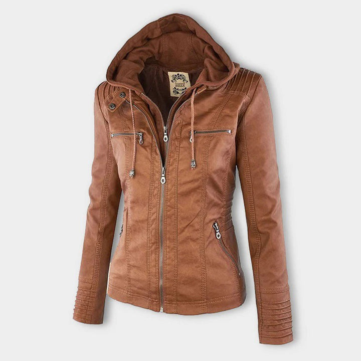 Monica | Veste en cuir matelassée à capuche