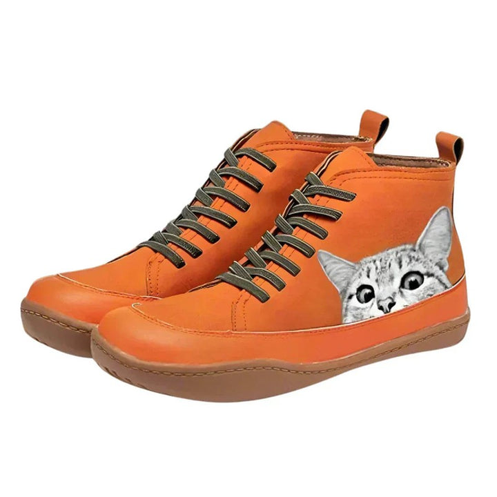 Rosa | Kunstzinnige Kattenprint Enkellaarzen