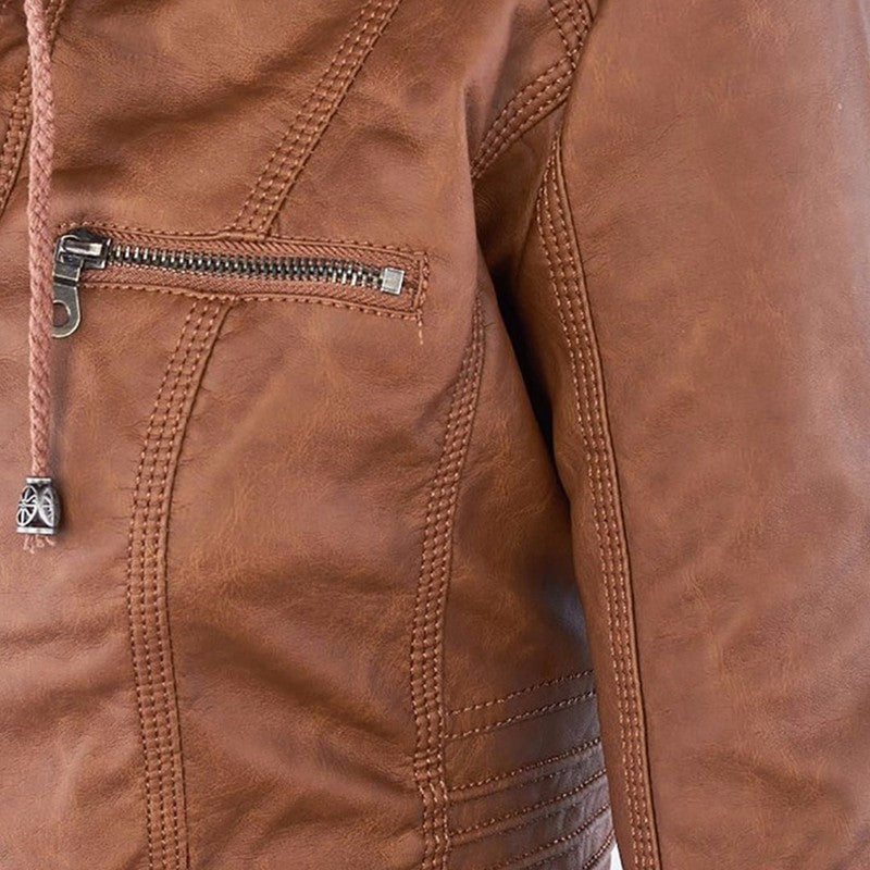 Monica | Veste en cuir matelassée à capuche
