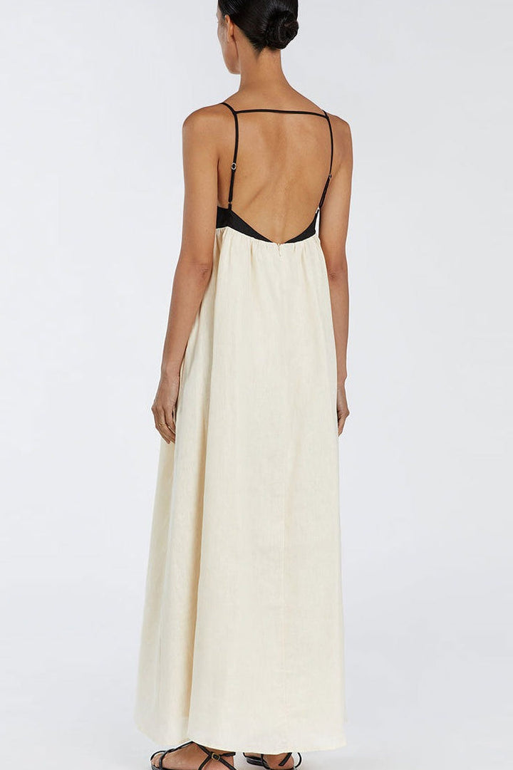 Fien | Maxikleid aus Leinenmischung im Colorblock-Design