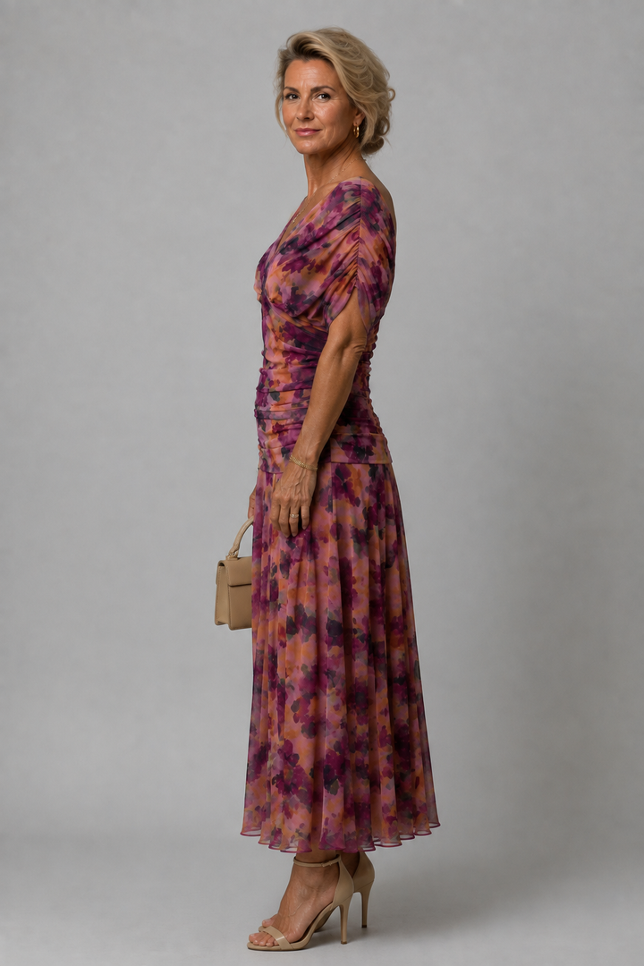 Neeltje | Robe midi fleurie drapée