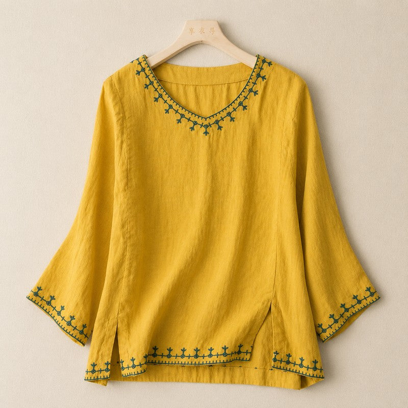 Dames Blouse | Relaxed V-hals met borduursel