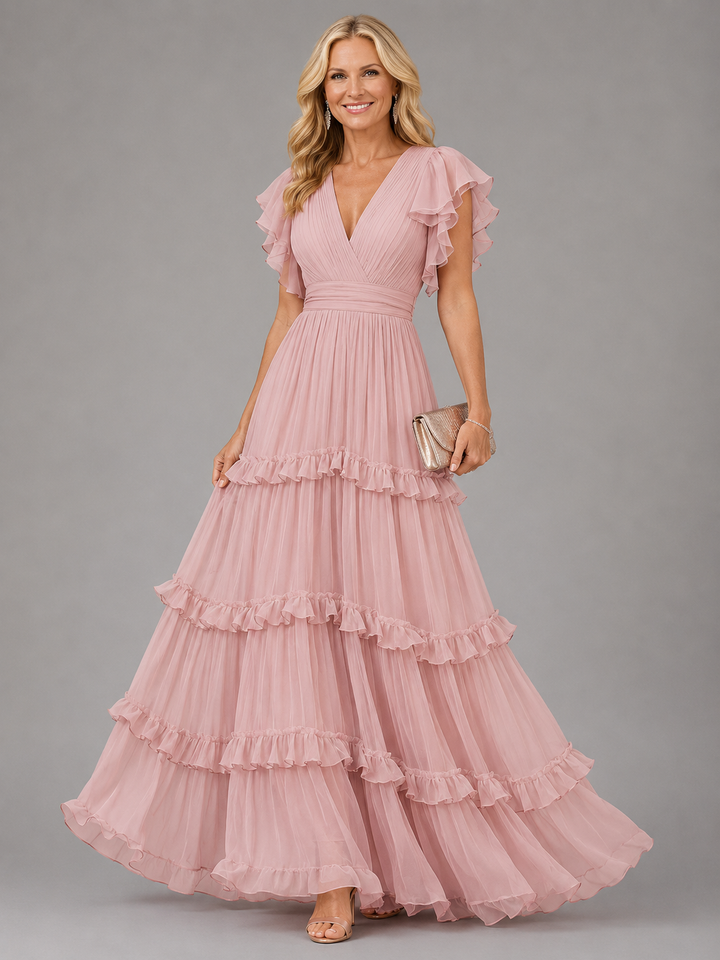 Katrien | Robe longue plissée à volants