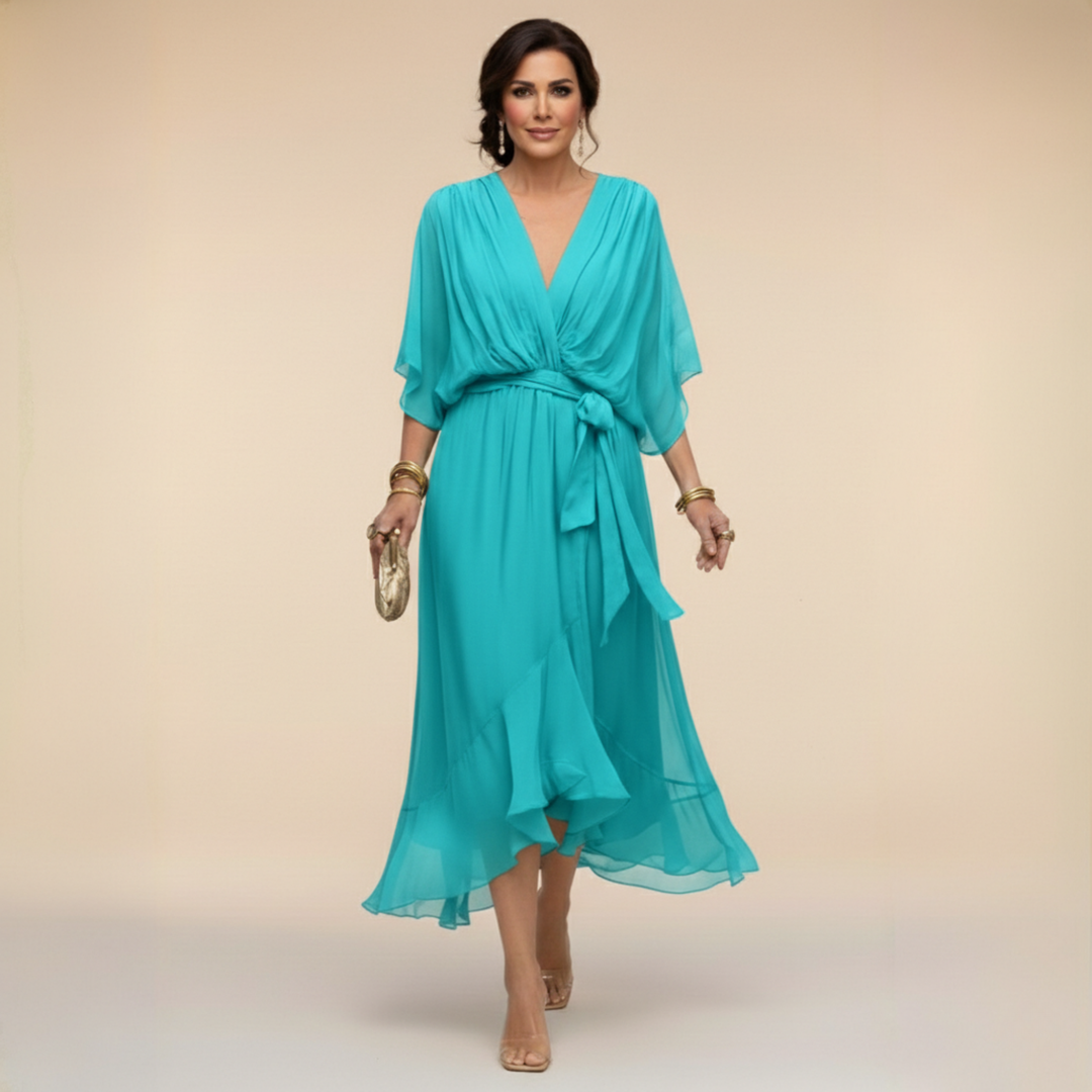 Cornelia | Drapiertes Chiffon-Midikleid