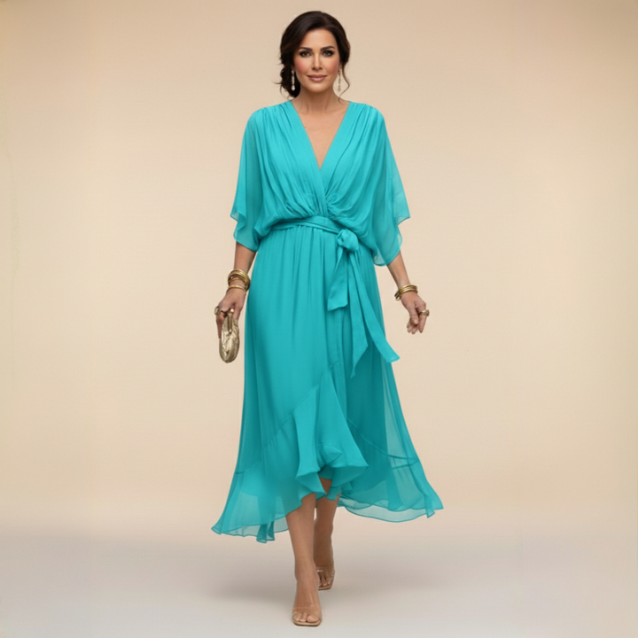 Cornelia | Drapiertes Chiffon-Midikleid