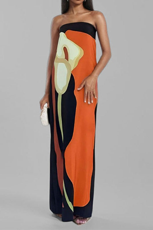 Grietje | Robe longue imprimée bustier