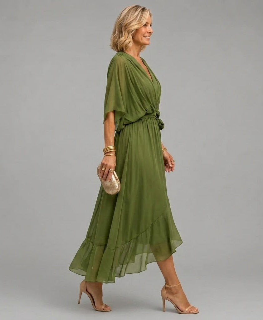 Cornelia | Drapiertes Chiffon-Midikleid
