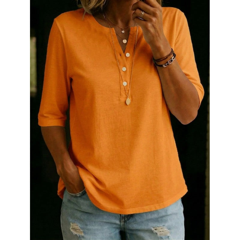 Pauline | Henley-top met 3/4-mouwen en henley-kraag