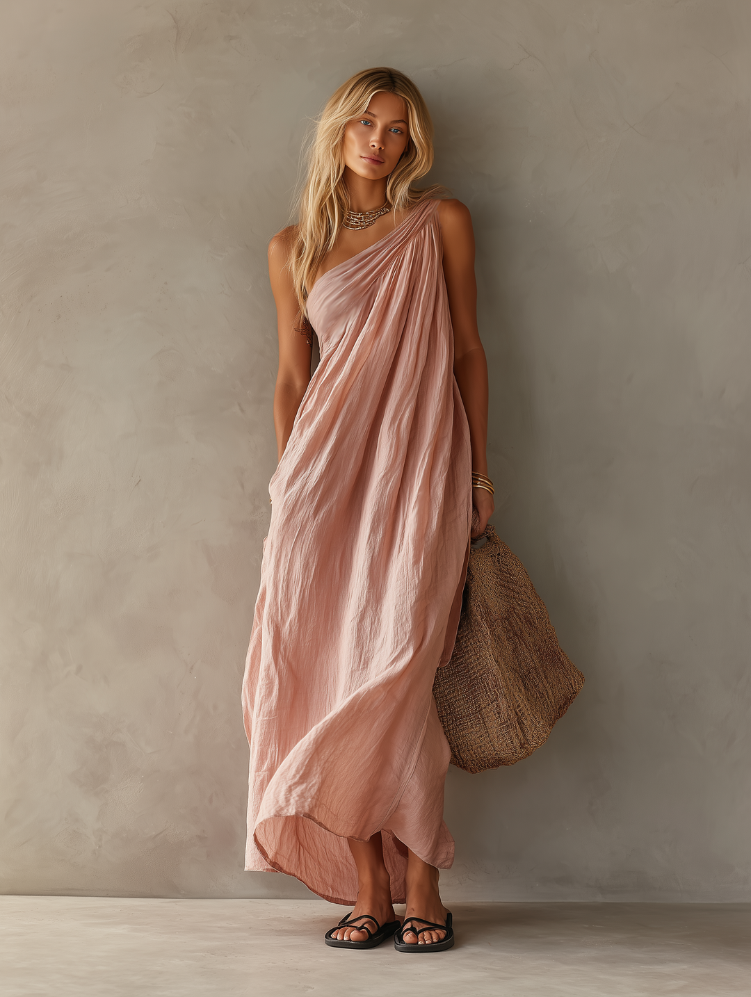 Marijke | Robe longue drapée à une épaule
