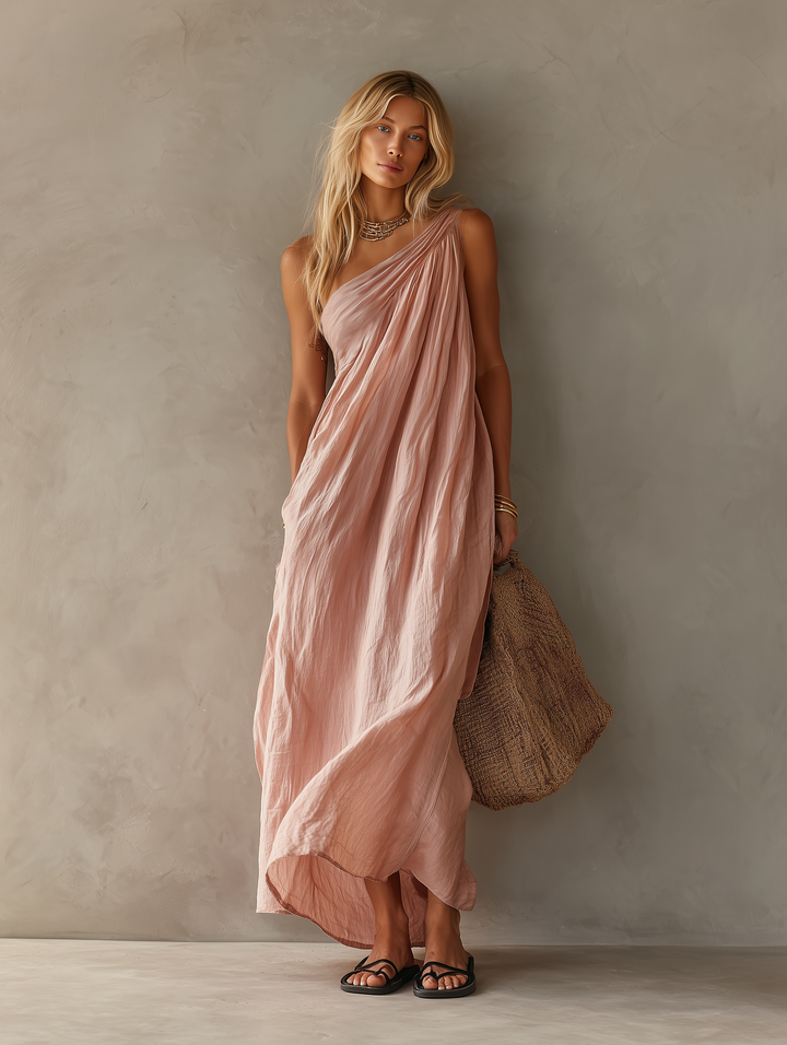 Marijke | Robe longue drapée à une épaule