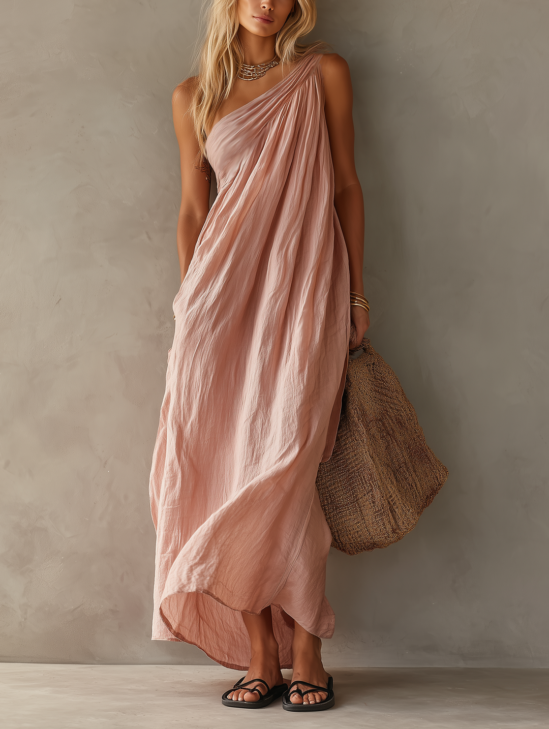 Marijke | Robe longue drapée à une épaule