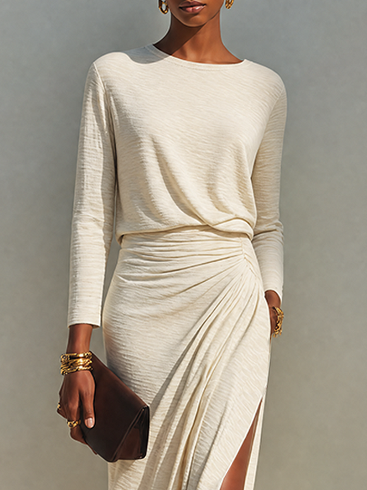 Guusje | Robe longue drapée avec fente