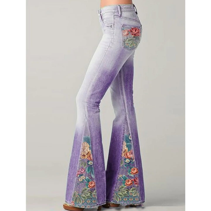 Egle | Retro-jeans met wijde pijpen en bloemmotief