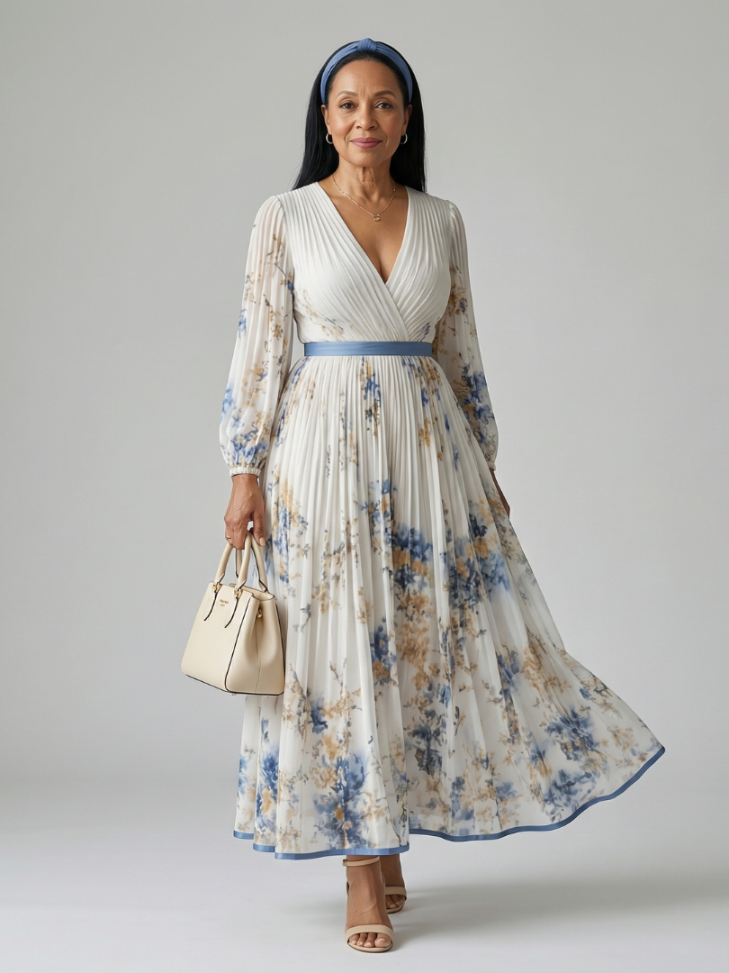 Sytske | Robe midi portefeuille plissée