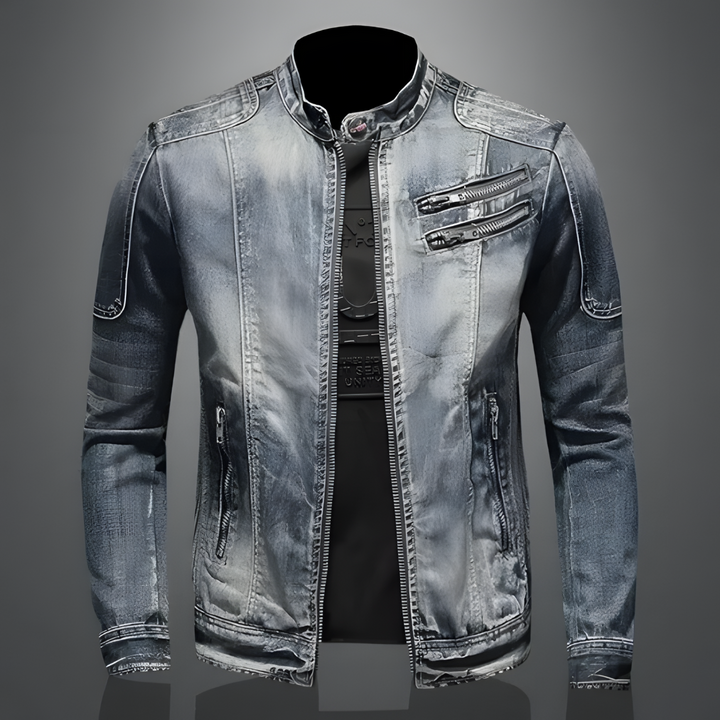 Geeske | Cazadora motera de denim lavado