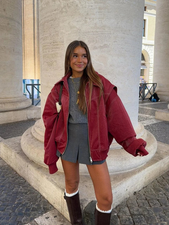 Veerle | Oversized-Bomberjacke aus Kunstleder