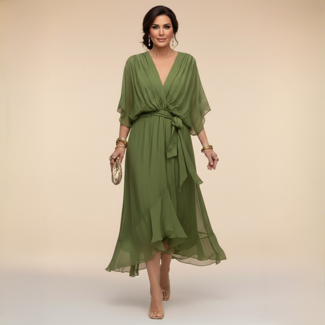 Cornelia | Drapiertes Chiffon-Midikleid
