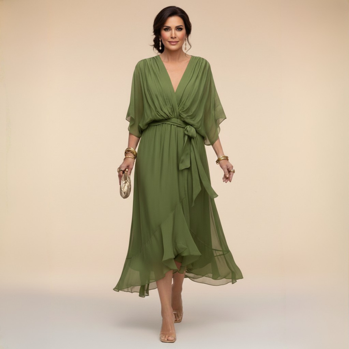 Cornelia | Drapiertes Chiffon-Midikleid