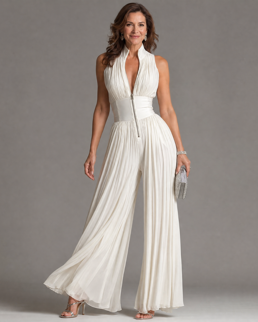 Vivian | Plissierter Neckholder-Jumpsuit