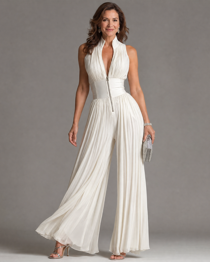 Vivian | Plissierter Neckholder-Jumpsuit