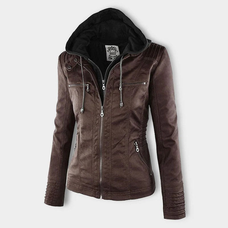 Monica | Veste en cuir matelassée à capuche