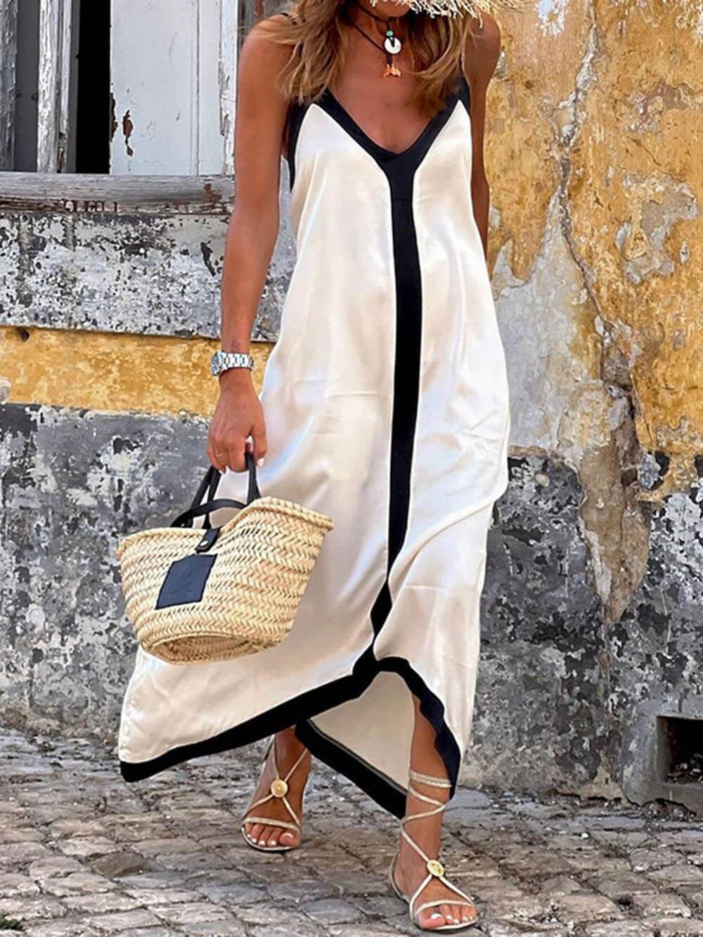 Maaike | Robe longue effet satinée contrastante