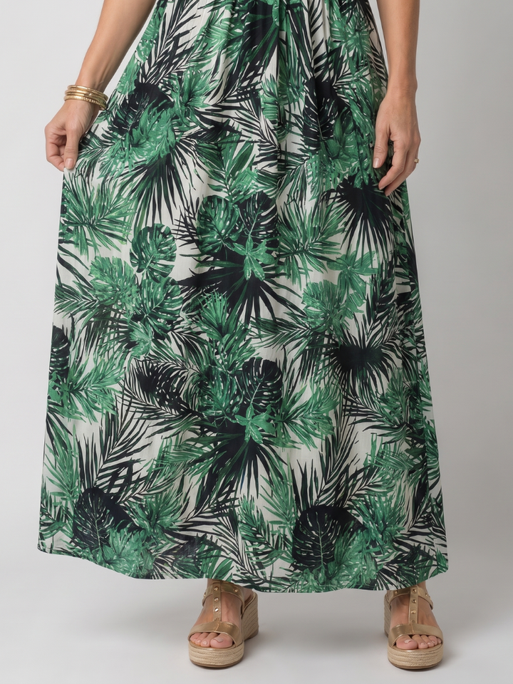 Klaasje | Robe midi tropicale à col V