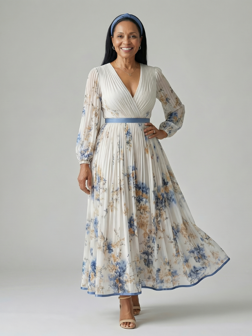 Sytske | Robe midi portefeuille plissée