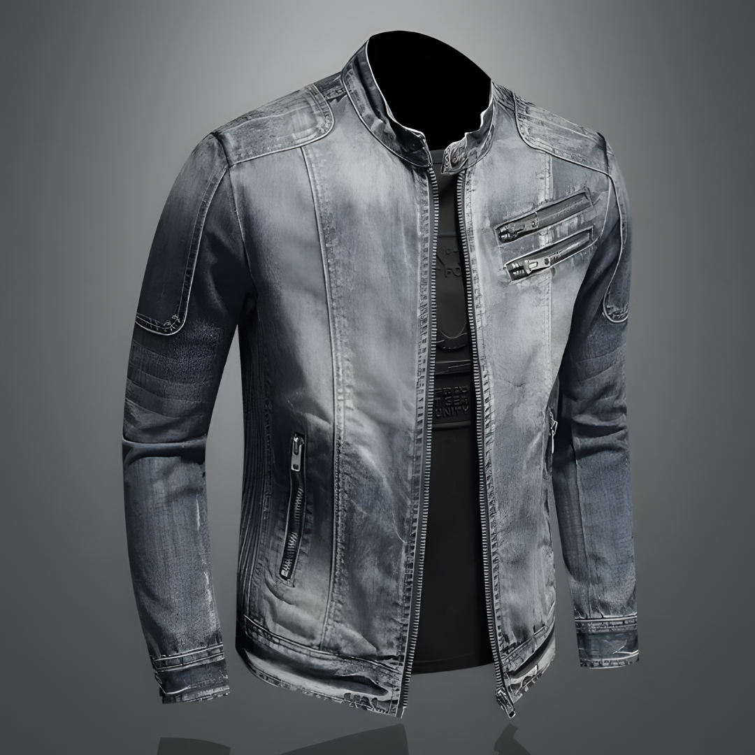 Geeske | Cazadora motera de denim lavado