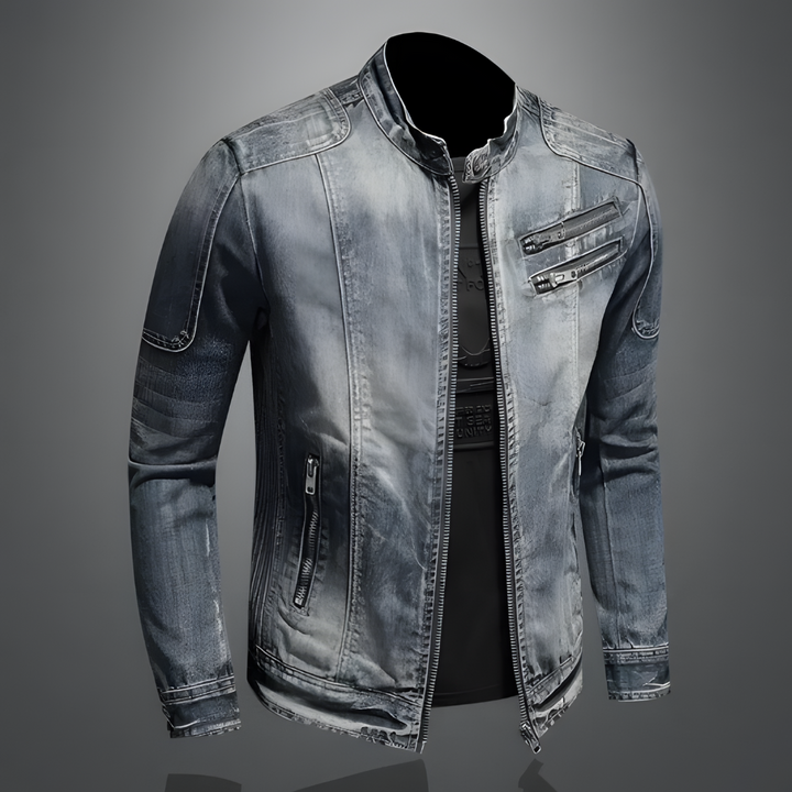 Geeske | Cazadora motera de denim lavado