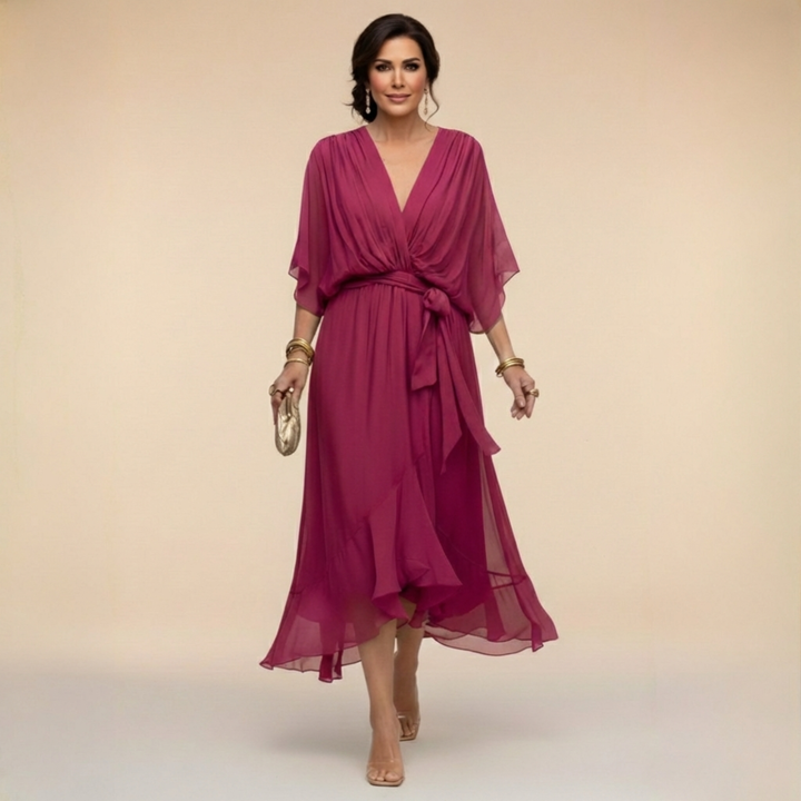 Cornelia | Drapiertes Chiffon-Midikleid