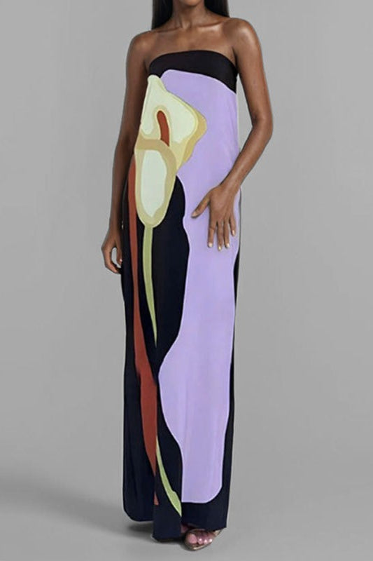 Grietje | Robe longue imprimée bustier