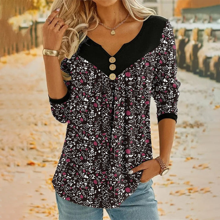 Mila | Vintage bloemenprint T-shirt met V-hals