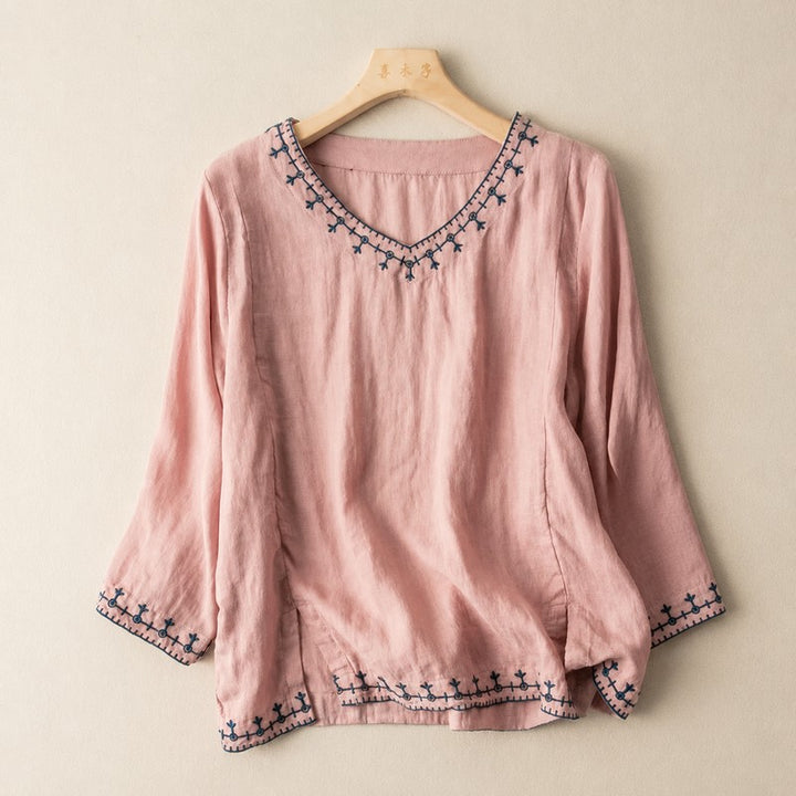 Dames Blouse | Relaxed V-hals met borduursel