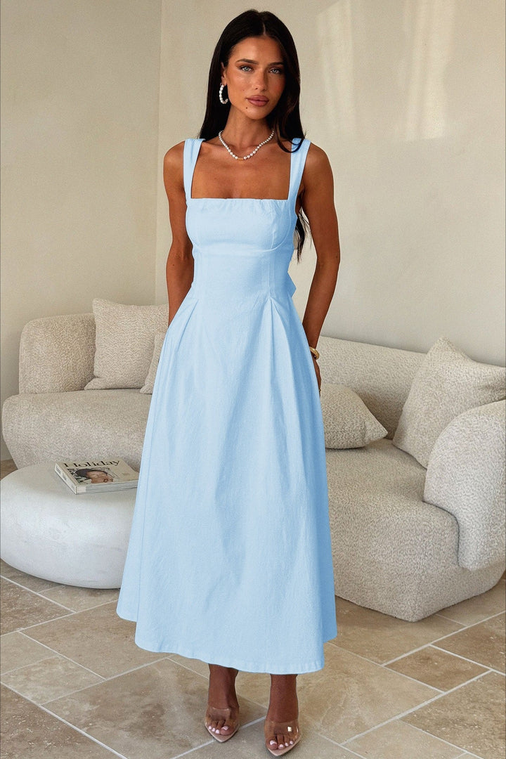 Renske | Vestido midi cintado com decote quadrado