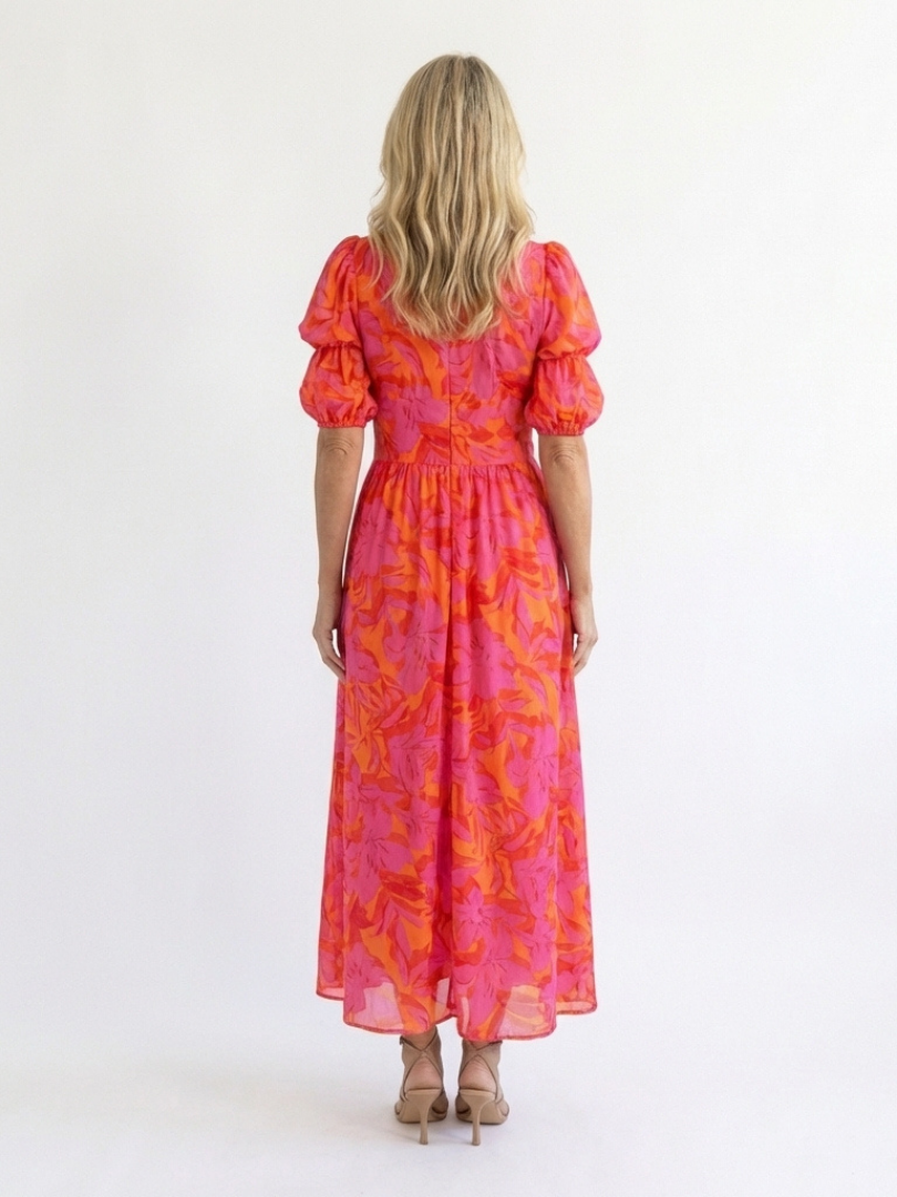 Fardau | Robe midi fleurie à manches bouffantes
