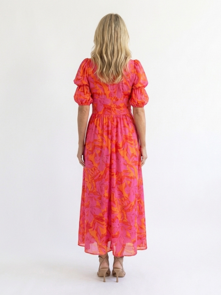 Fardau | Robe midi fleurie à manches bouffantes