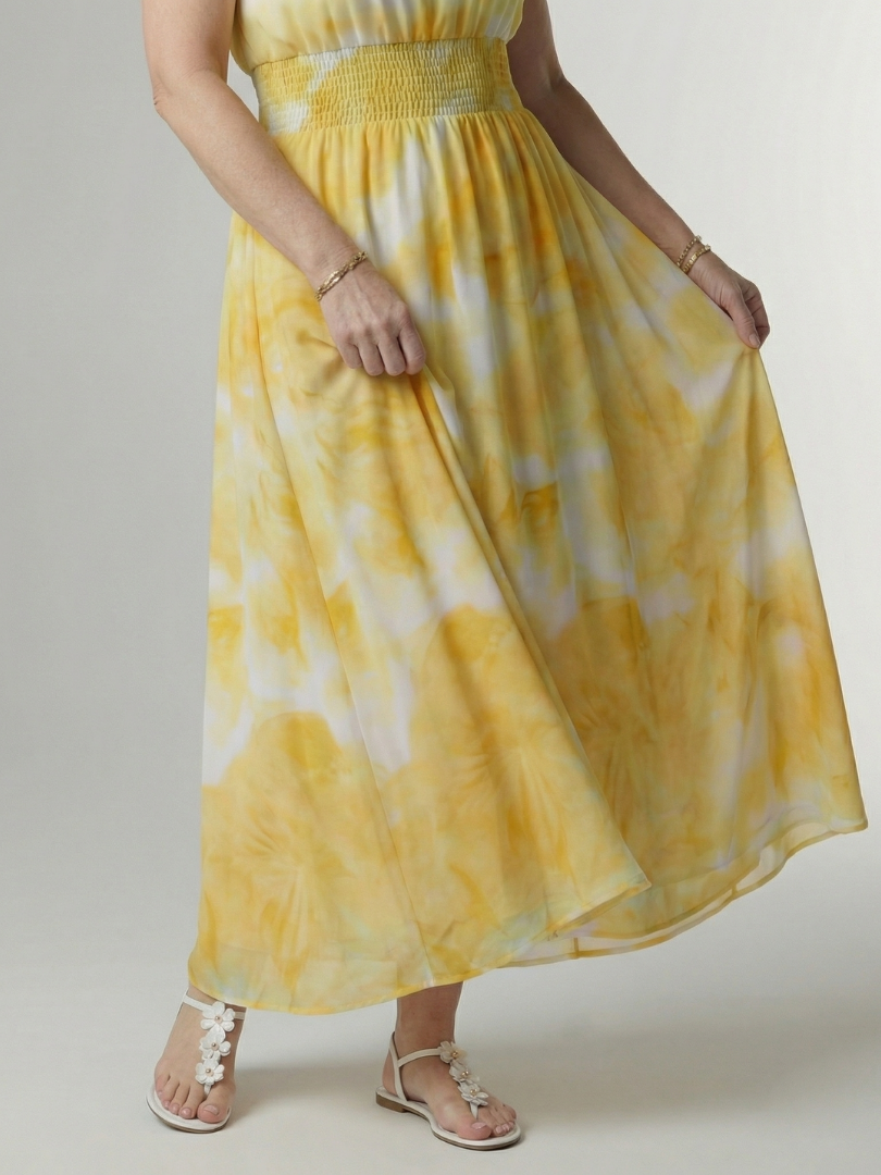 Cato | Robe midi dos nu à taille smockée