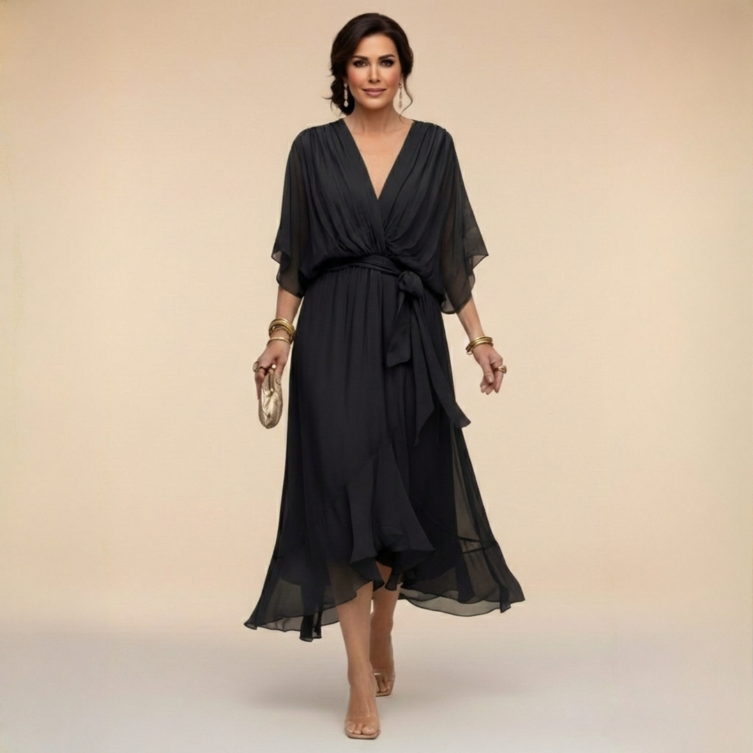 Cornelia | Drapiertes Chiffon-Midikleid