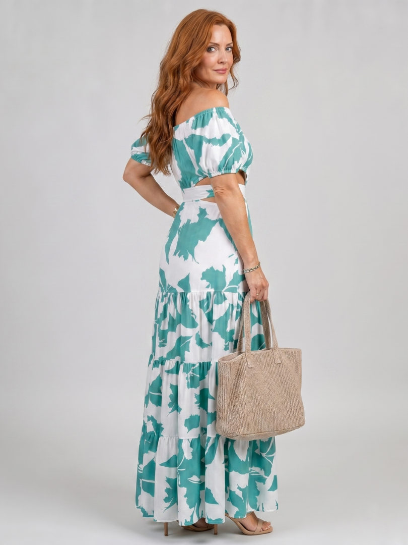 Zita | Vestido maxi com decote de ombro a ombro e recortes