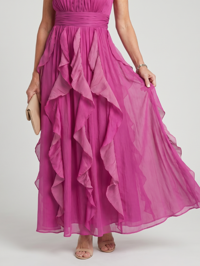 Frouke | Robe longue à volants avec dos nu