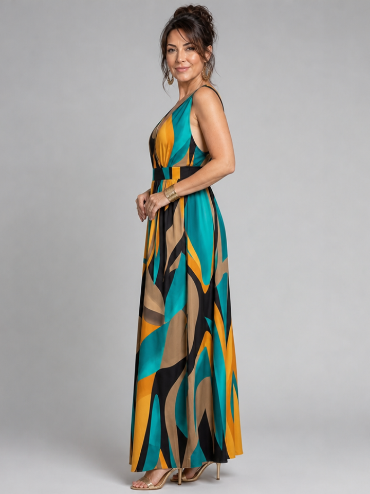 Merel | Grafisch bedrucktes Maxikleid