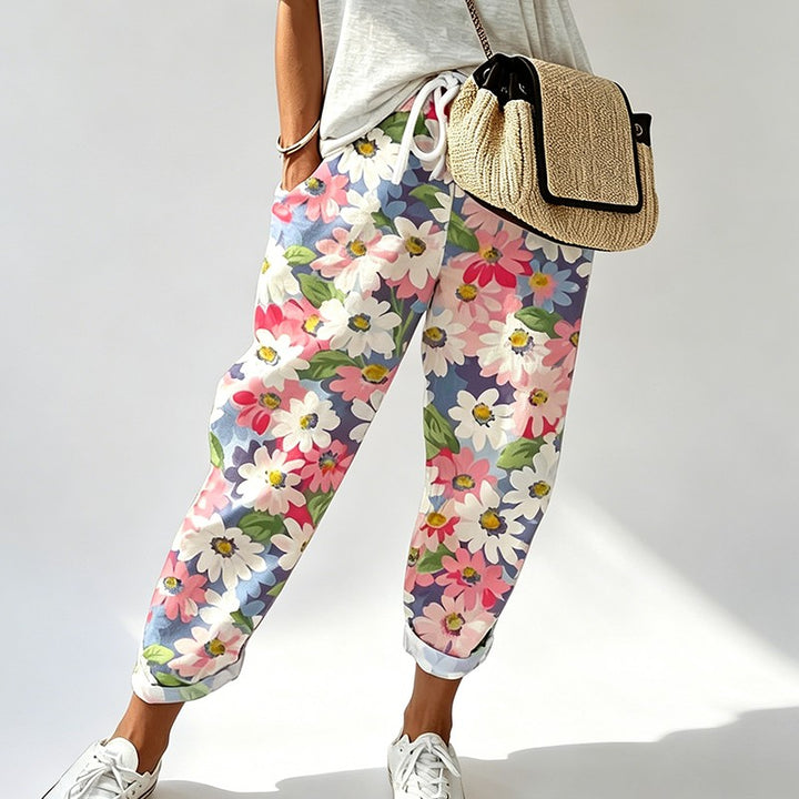 Lisa | Casual bloemenprint broek met trekkoord