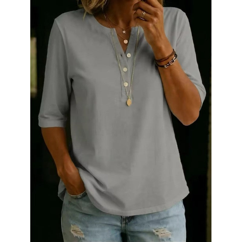 Pauline | Henley-top met 3/4-mouwen en henley-kraag
