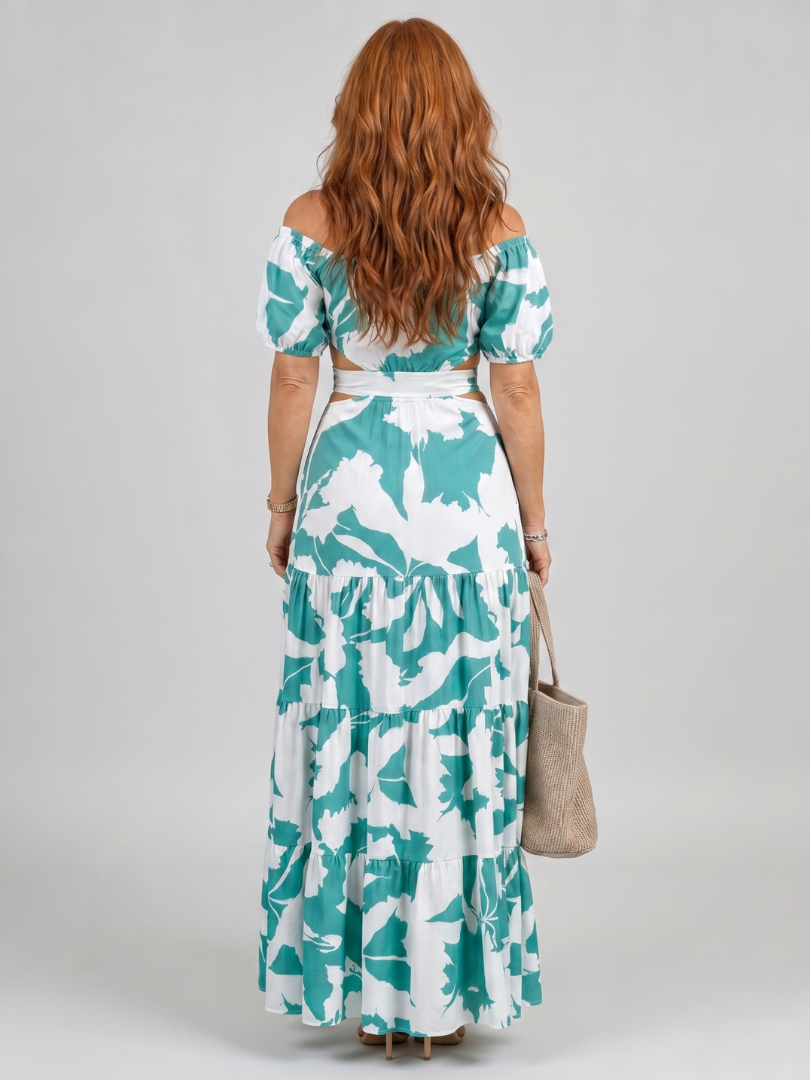 Zita | Vestido maxi com decote de ombro a ombro e recortes