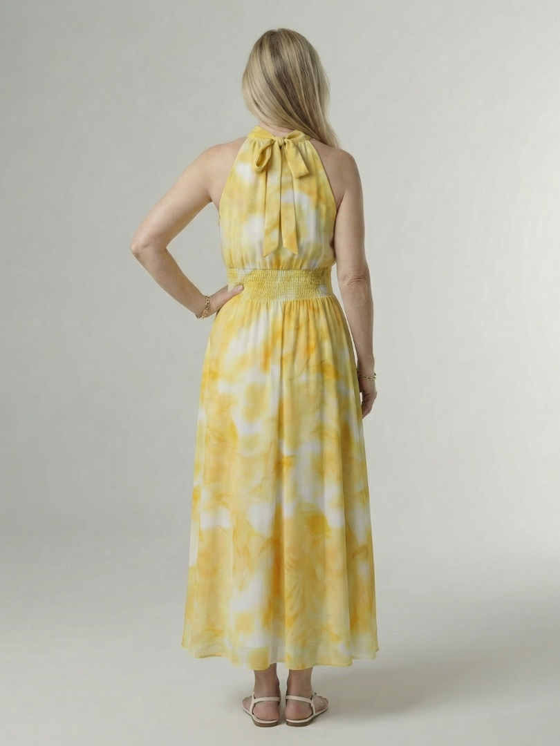 Cato | Robe midi dos nu à taille smockée