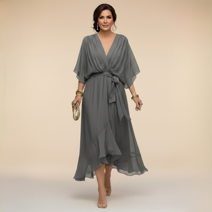 Cornelia | Drapiertes Chiffon-Midikleid